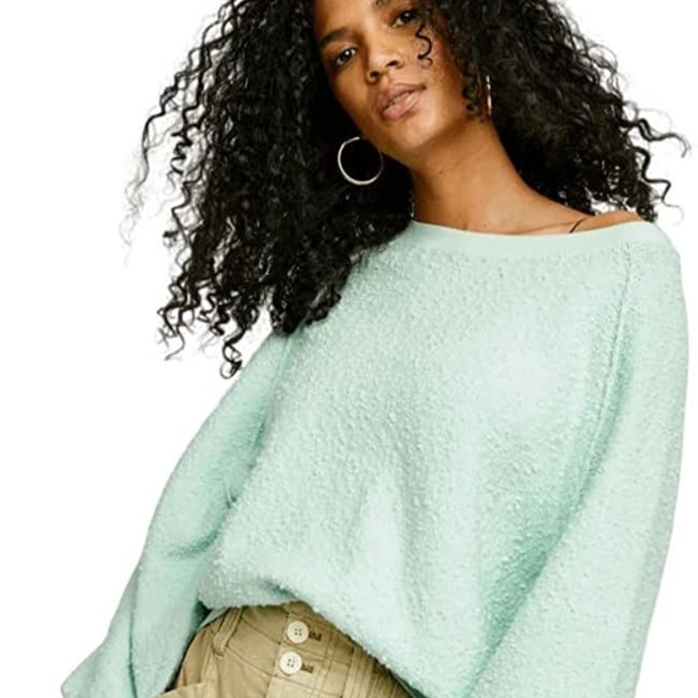 Free People Found My Friend Boucle Pullover in Ocean Lily, Size Small